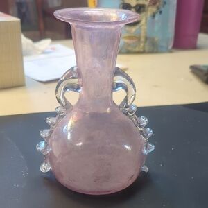 Elegant Pink Glass Vase with Clear Handles